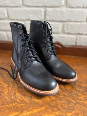 Nisolo Black Leather Lace-Up Boots with Tan Welt